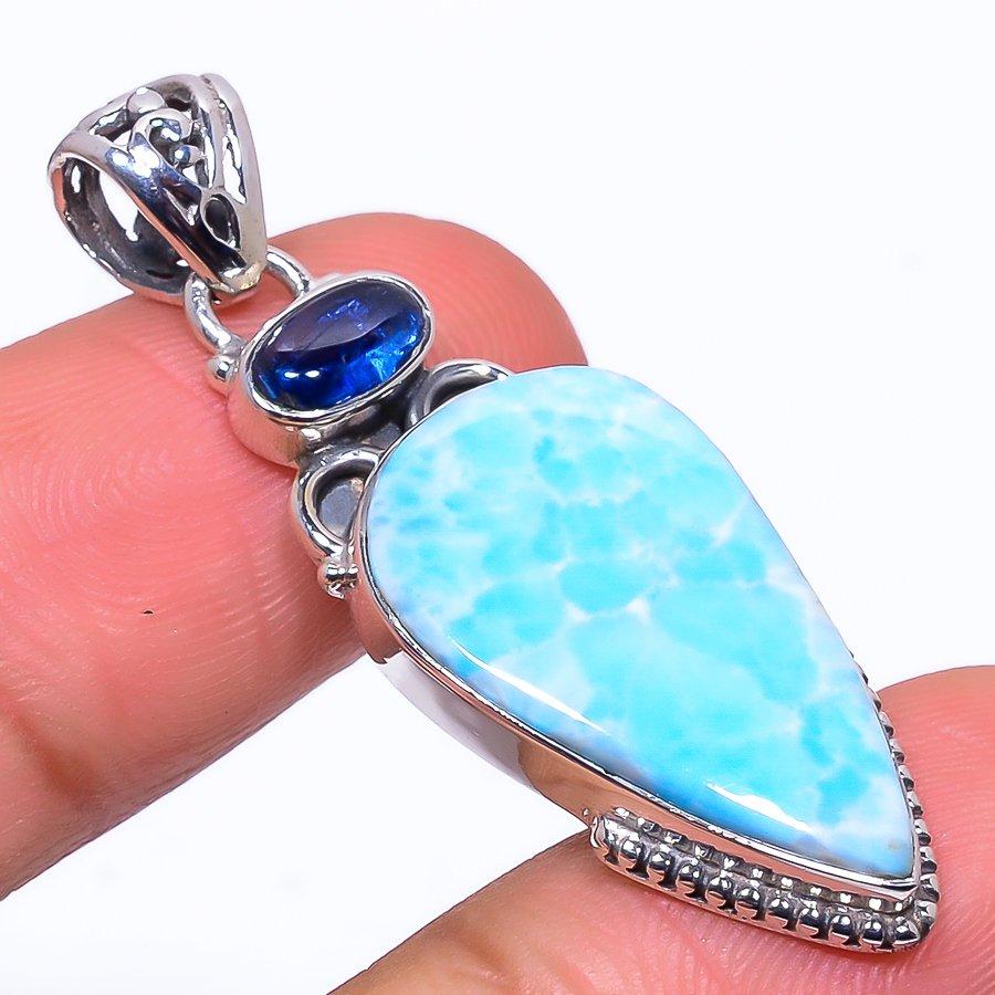 

Natural Republic Larimar, Kyanite 925 Solid Sterling Silver Pendant 1.89 c1i28