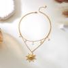 Ensemble de colliers géométriques en acier inoxydable avec cœur en perle et soleil creux pour un style vacances d'été