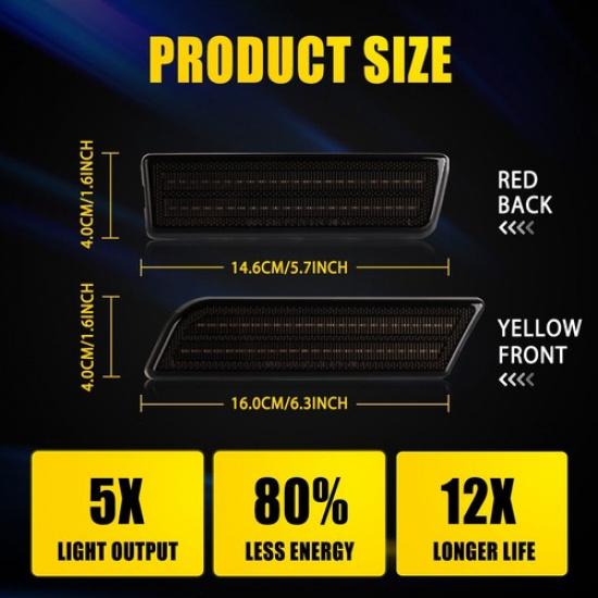 For 2010-2013 Ford Transit Connect Amber/Red Bumper LED Side Marker Light Lamp