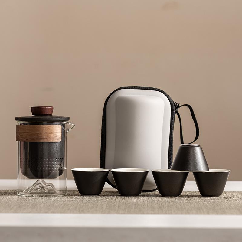 High-end travel tea set Portable anti-scalding hand grab glass teapot Kuaike cup Kung Fu souvenir business gift