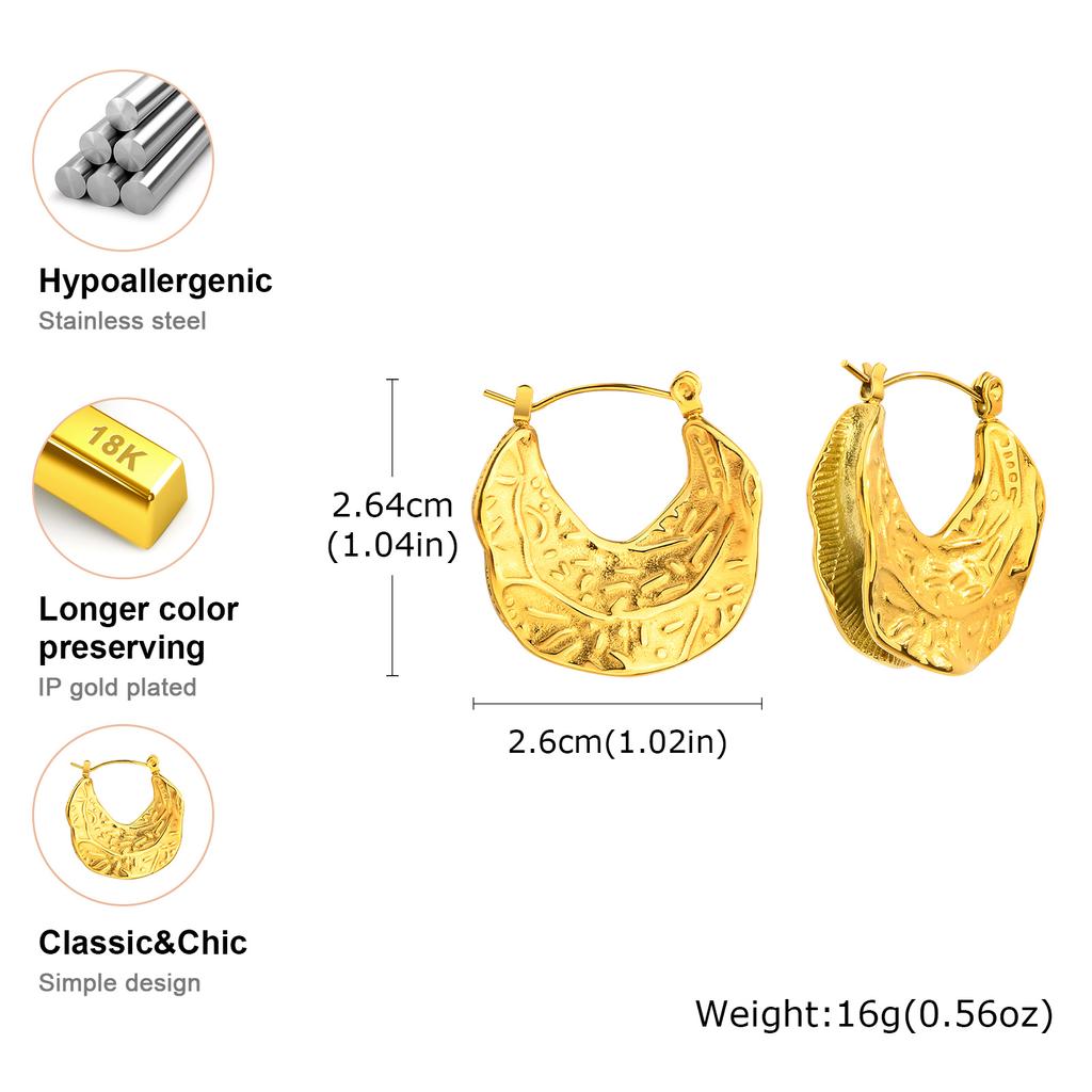 Vintage Metal Stainless Steel 18K Gold Color Earring Geometric Unusual Earrings for Women Statement Stereoscopic Stylish Jewelry