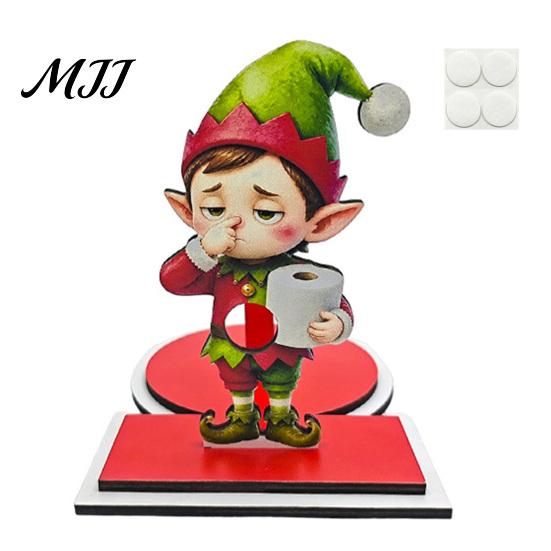 Festive Wood Paper Towel Stand Christmas Holder, Funny Snowman Elf Santa Claus Tissue Holiday Kitchen Countertop Decor Dispenser, Decorative