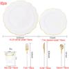10 Person 60pcs Disposable Cutlery Bronzing Lace Plastic Dinner Plate Cup Silverware Combo Set Birthday Wedding Party Supplies
