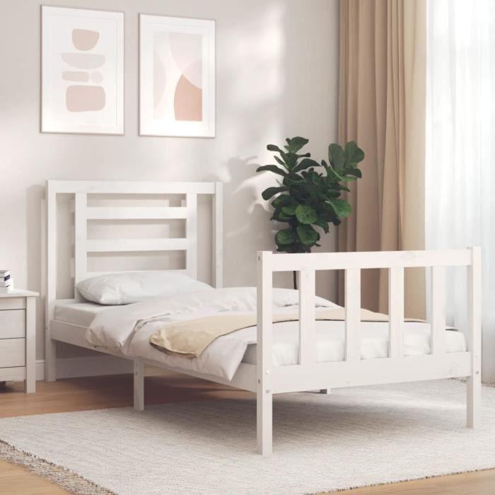 VidaXL Cadre de lit avec tête de lit blanc 90x200 cm bois massif 3192867