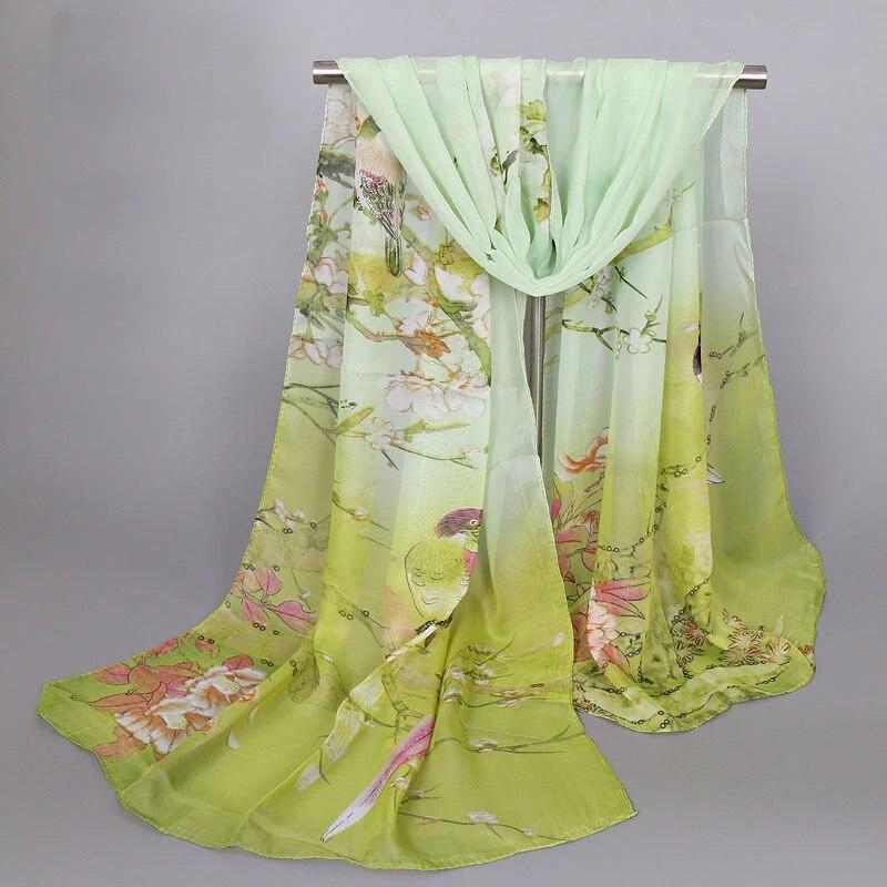 Spring Summer Printed Chiffon Silk Shawls Magpie Scarf Compact Lightweight Scarf Travel Sun Protection Scarf Wraps For Women