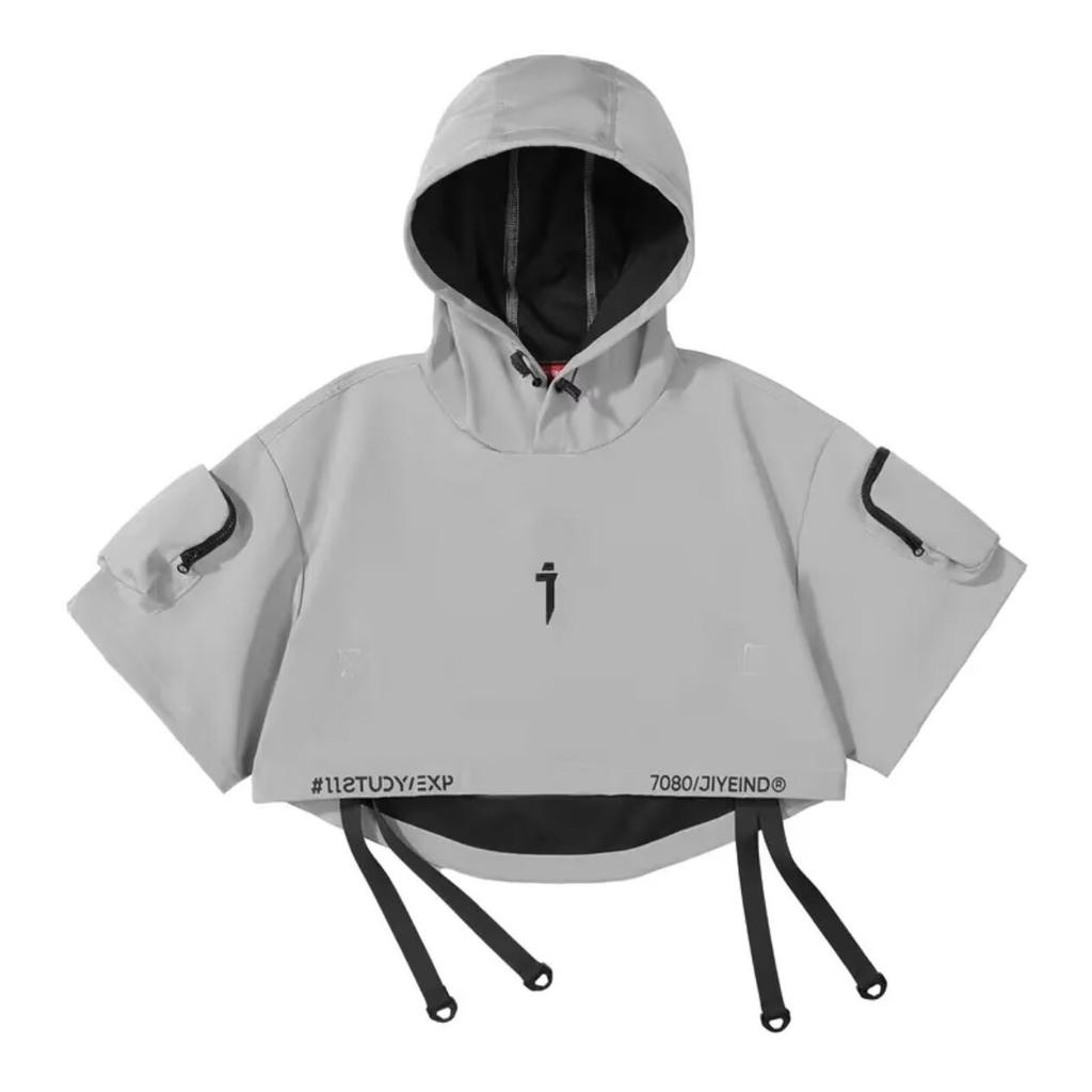 Techwear Stil Hip Hop Cropped Jacke Pullover Herren Punk Motorrad Kapuzenmantel Mehrere Taschen Jaqueta