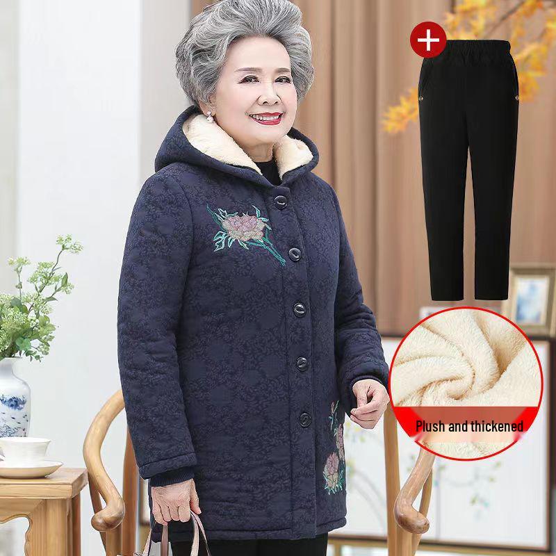 

Женская зимняя хлопковая куртка с велюровой подкладкой для женщин среднего и пожилого возраста 5XL for 145-160 kg