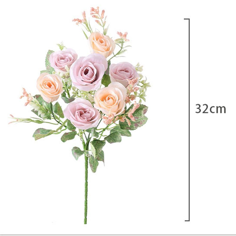 7 Köpfe 32cm Künstliche Eukalyptus Rose Rosa Blumengesteck Blumenstrauß Brautsträuße Kunstblumen Partyzubehör