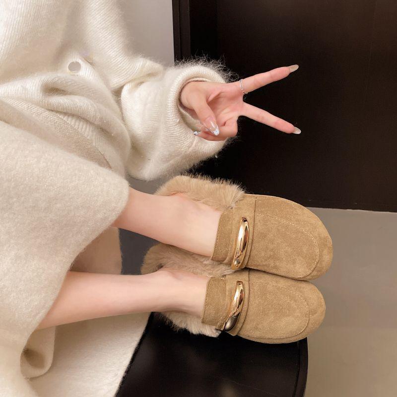 Birkenstock Women's Baotou Furry Slip-On Slippers - Autumn/Winter Style with Thick Sole and Height Increase