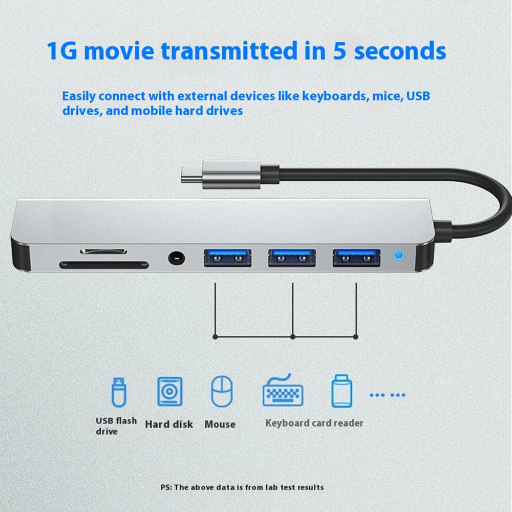7-in-1 USB-C Hub Type-C to HDMI + USB 3.0 x1 + USB 2.0 x2 + SD + TF + Audio Docking Station for Phone/Laptop/Tablet