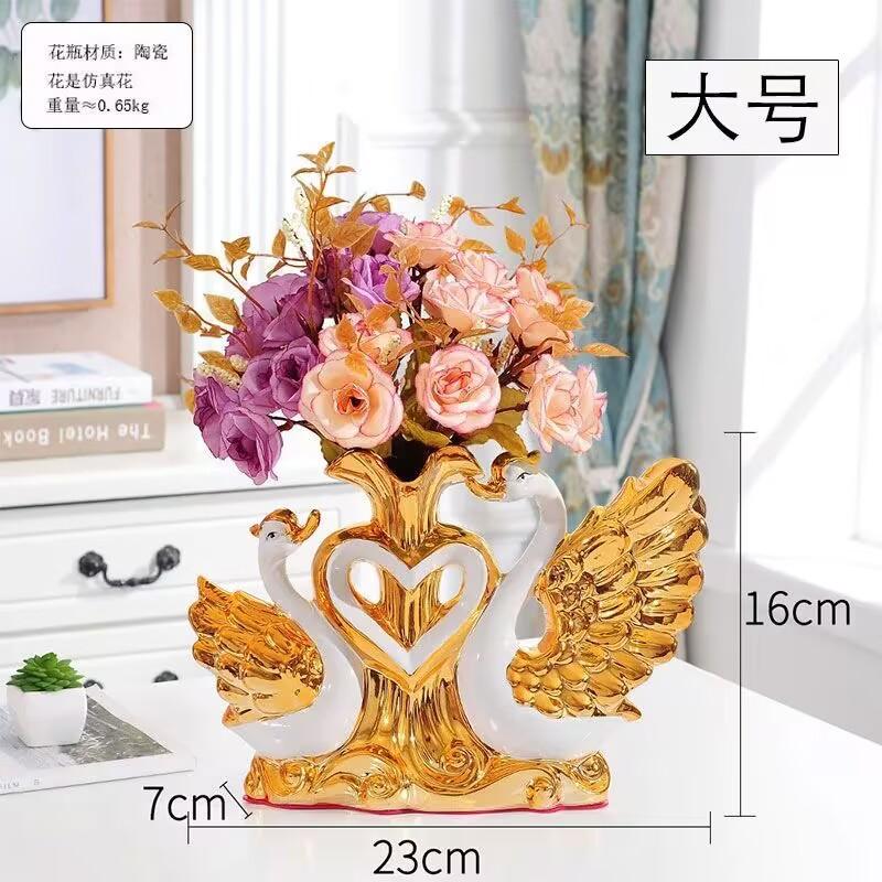 Gold-plated Swan Wedding Gift Ceramic Vase Ornaments Home Furnishing Decoration Crafts Livingroom Creative TV Table Figurines