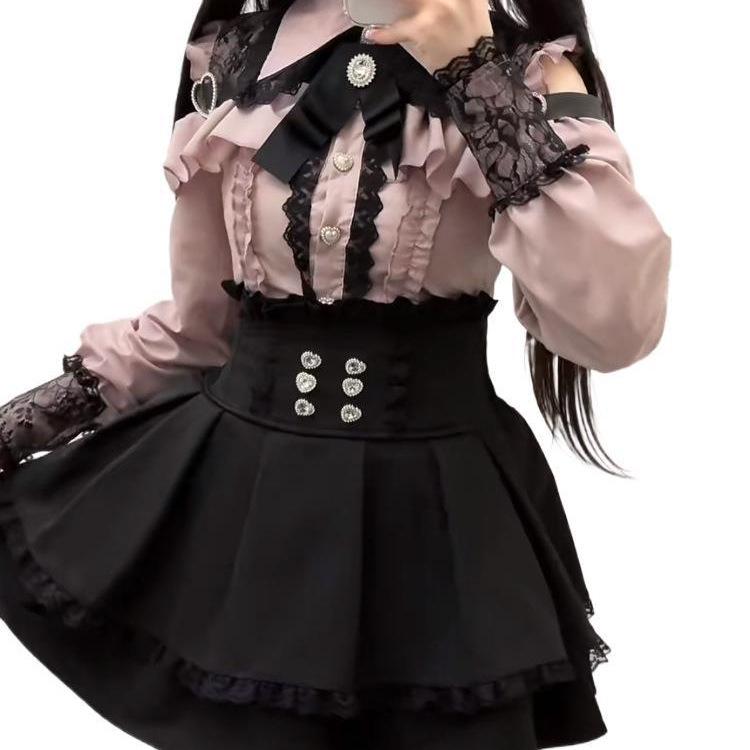 Sweetheart JK Uniform Two-Piece Set: Off-Shoulder Shirt + Skirt - Japanese Style for Spring & Autumn