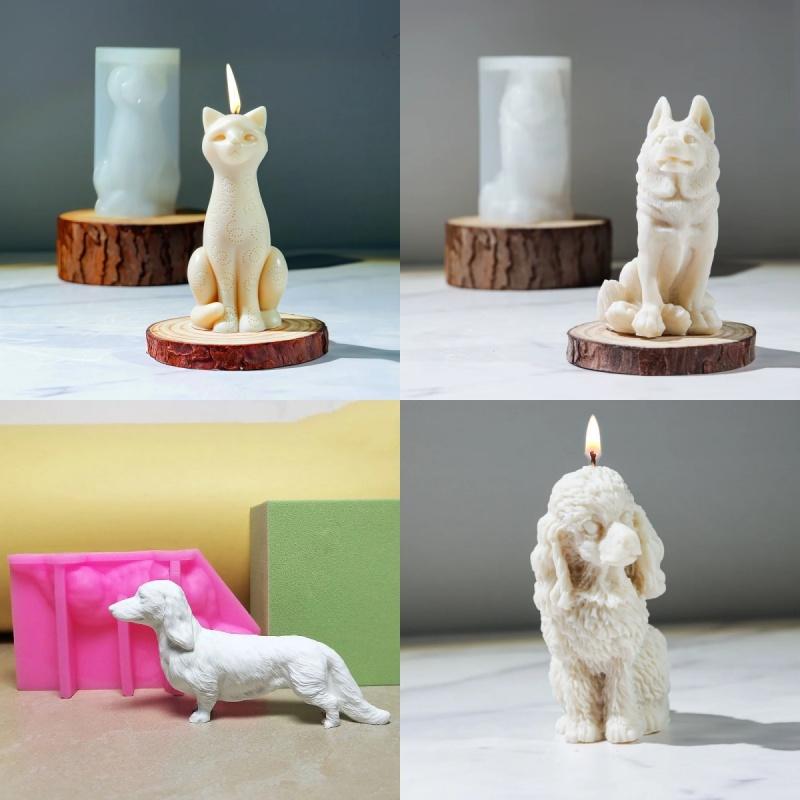 3D Cute Cat Dog Candle Silicone Mold Handmade Sausage Dog Poodle Aromatherapy Cream Candle DIY Animal Resin Doll Decoration Gift