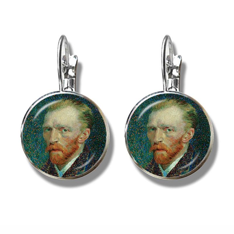 Van Gogh Solsikker Kunst Vintage Sølvbelagte Øredobber Glass Cabochon Kuppel Stiftøredobber Zirkon For Kvinner Jenter Gave