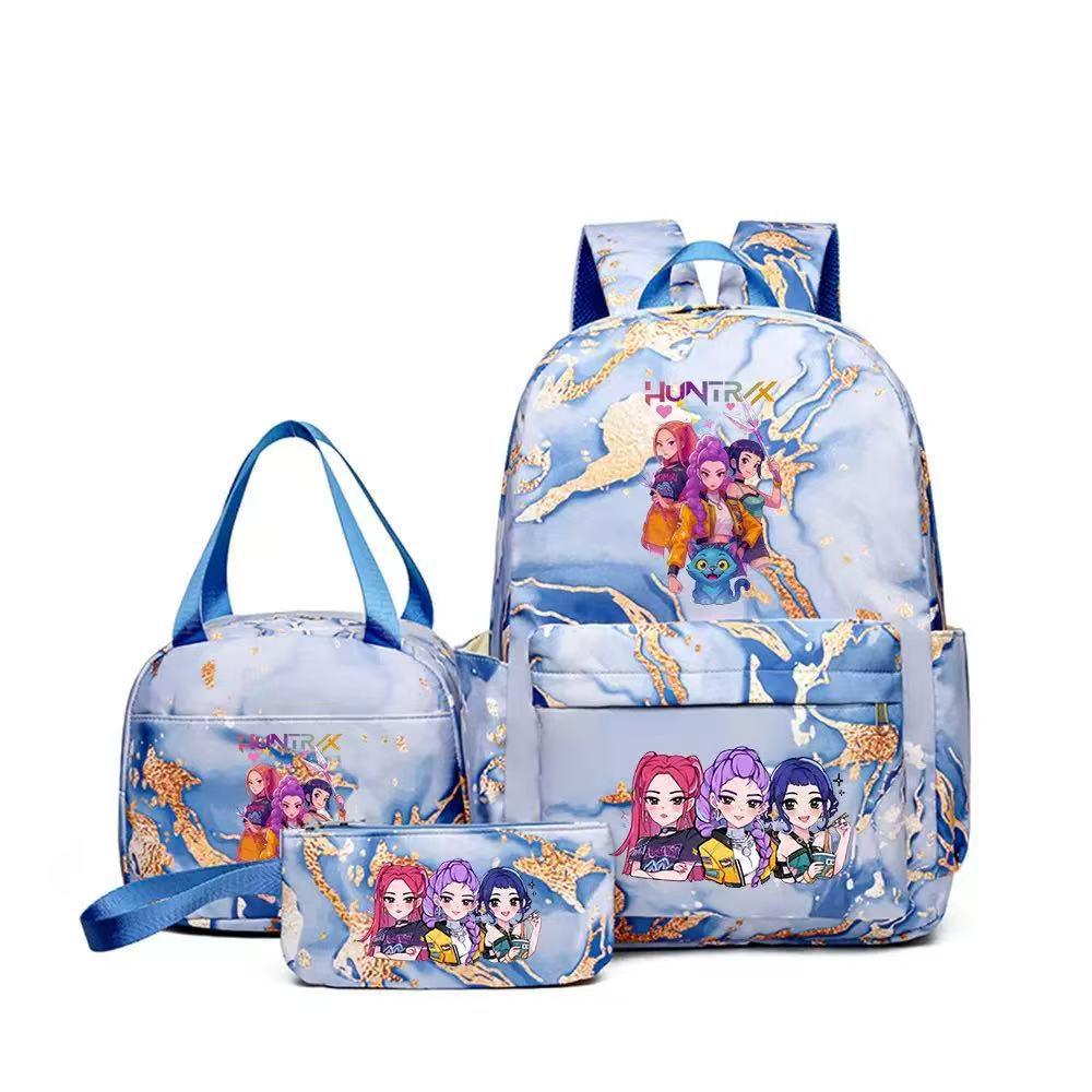 KPOP Dämonenjägerin Girlgroup Rucksack, Brotdose & Federmäppchen Set - Anime Schultasche & Bento Box Kombi