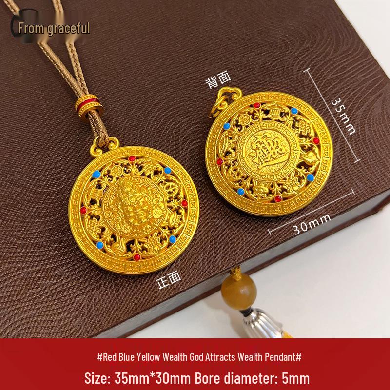 Gold Sand Eight Treasures Compass Pendant Necklace with Gourd Charm for Women