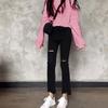 Women's High-Waist Slimming Cropped Flare Pants with Irregular Raw Hem for Spring/Summer.