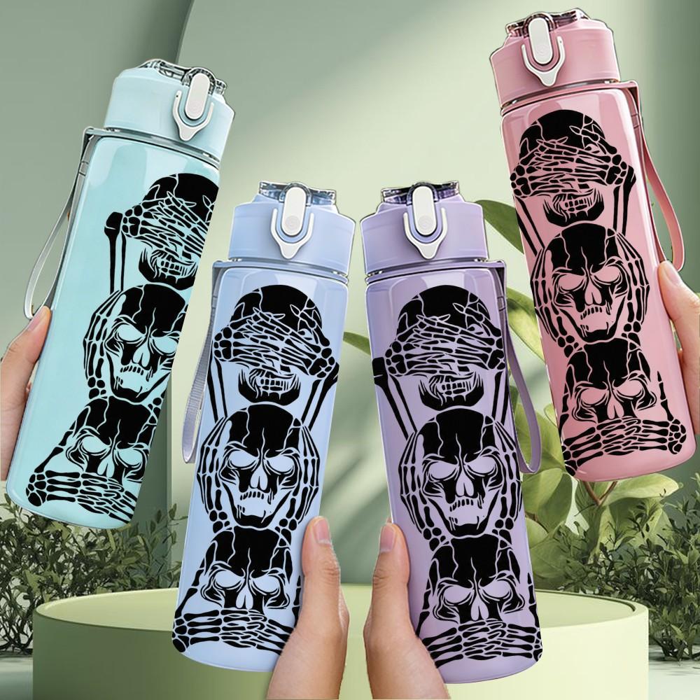 1PC Sugar Skull Skeleton Statue 750ml Color Plastic Sports Water Bottle Leakproof Flip Straw Lid Suitable for Sports Office Home Use