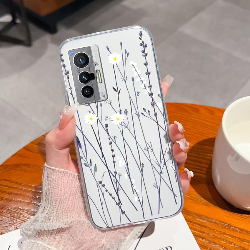 Чехол для мобильного телефона для Vivo X70 X80 Pro Plus X200S X27 X21 X60 Красивый цветочный узор Прозрачный ТПУ Улучшенная противоскользящая защитная оболочка для Vivo Чехол
