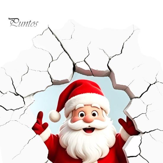 Holiday Home Beautification Supplies 3D Santa Claus Wall Sticker, Realistic Breaking Decal for Christmas Decoration, Glass Clings Waterproof