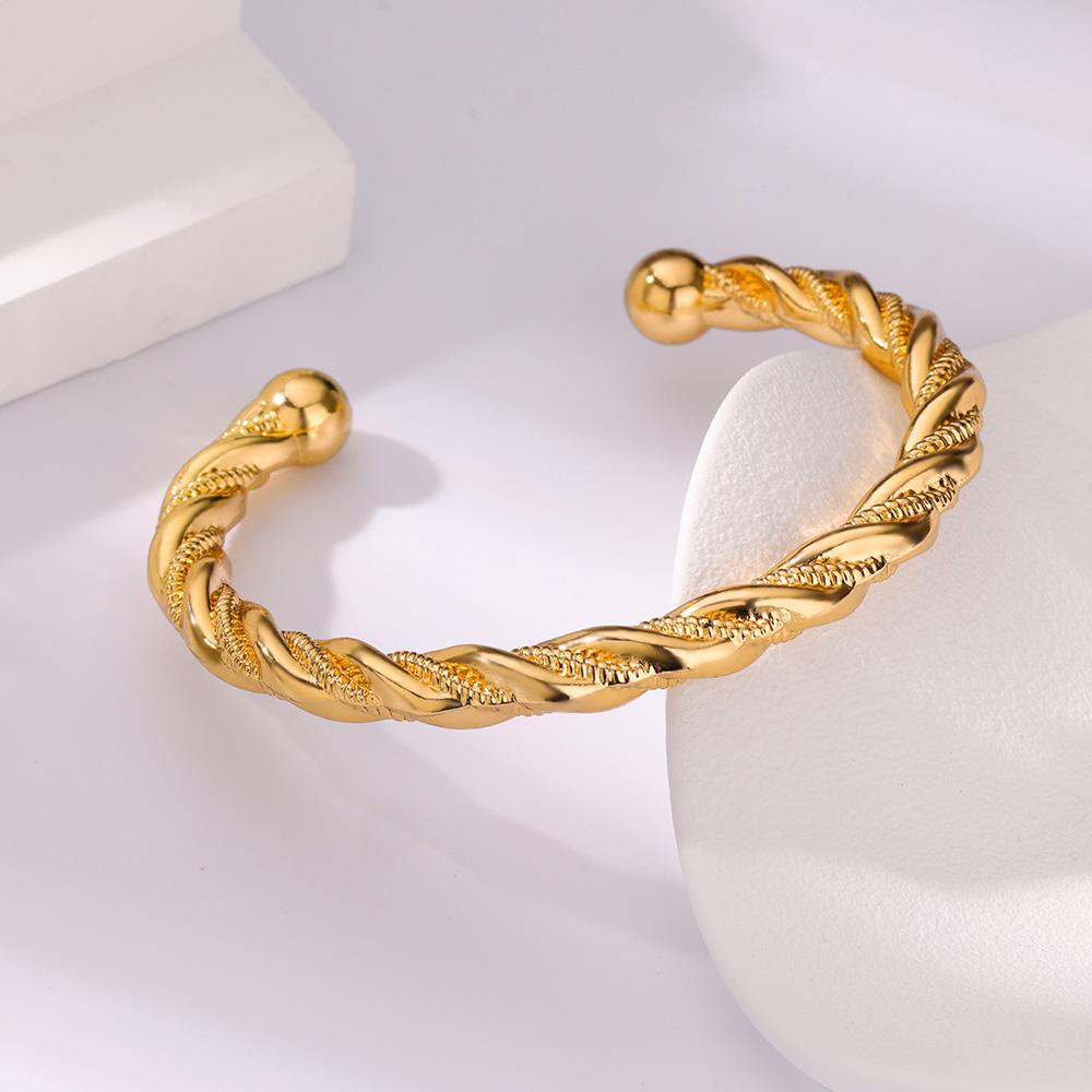 Rope Shaped Chubby Bead Stainless Steel Bracelet Gold Color Adjustable Cuff Bangles for Women Wedding Zircon Accessories Gift