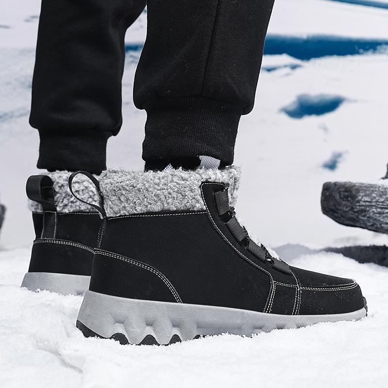 Stivali invernali caldi da uomo alla moda Stivali da neve da uomo caldi in pelle, pelliccia, peluche alla moda Stivali alla caviglia da lavoro antiscivolo fatti a mano Scarpe da uomo alte