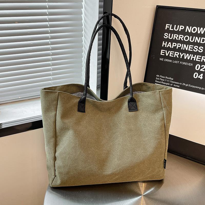 

Однотонная простая сумка через плечо 2025 лето новая большая вместимость студенческая сумка-тоут для занятий однотонная легкая холщовая сумка зелёный