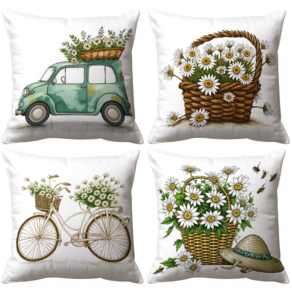 Spring and Summer Daisies Pattern printing pillow cover Short plush Suitable living rooms bedrooms sofas throw cushion cover