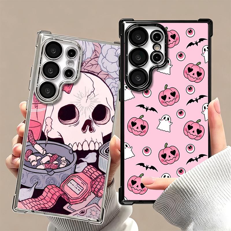 Pink Style Skull Witch Plating Phone Case For Samsung Galaxy S24 S25 FE S26 Edge S23 Ultra S22 S21 Plus S20 Anti-Fall Airabag Co