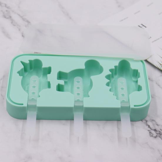 Silicone Ice Cream Mold 3 Cavities Easy Release Dinosaur Car Pineapple Ice Lolly Mold DIY Summer Freezer Ice Stick Container Kitchen