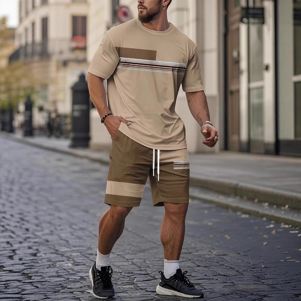 Large Size, Summer, T-shirt Shorts Set, Color Changing Pattern, 3D Digital Printing, Casual Set, Beach Shorts Short Sleeved