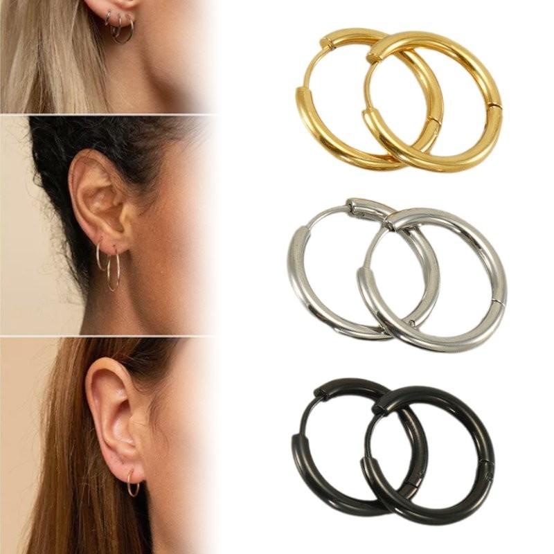 Schicke runde Ohrringe aus Edelstahl für Damen und Herren mit robustem Design