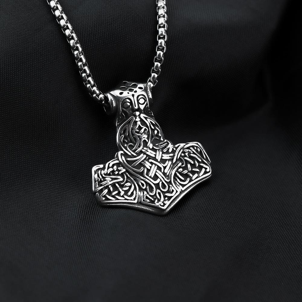 Viking Thor's Hammer Rune Pendant: Titanium Steel Necklace for Men - European & American Style