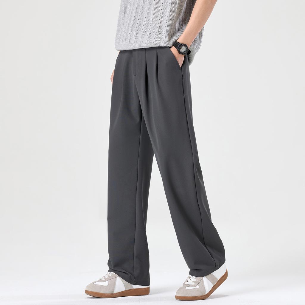 Solid Color Simple and Versatile Anti-wrinkle Drape Knitted Pants Men's Daily Commuting Loose Wide-leg Straight Casual Pants