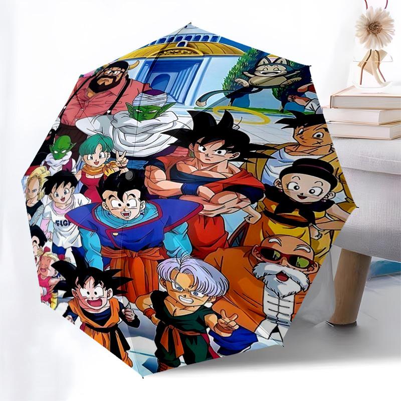 1pc Dragon Ball Z Characters Outdoor Umbrella - Piccolo, Goku, Vegeta - Automatic Opening/Closing - Portable 3-Fold Design - 8-Rib Iron Frame - Ideal