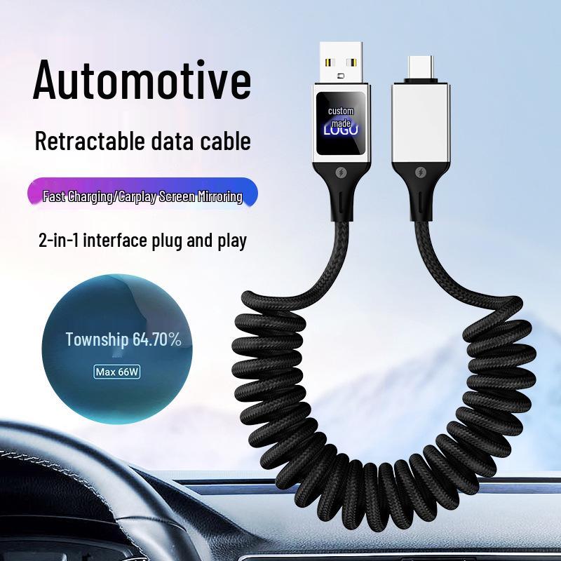 CarPlay Screen Mirroring LED Retractable USB Charging Cable with Custom Logo - Type-C Mobile Data Cable