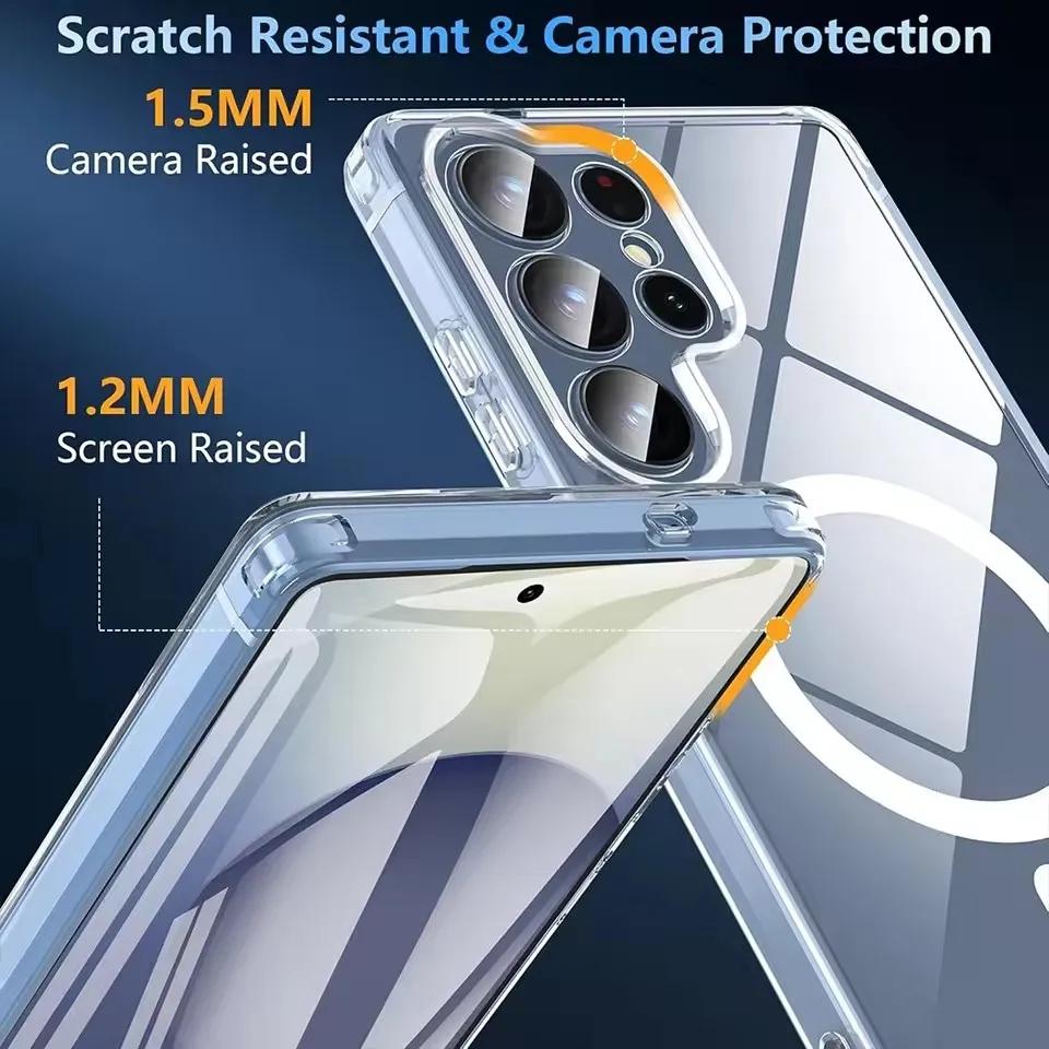 For Samsung Galaxy S21 S23 S24FE S25 Ultra Plus S25EDGE Clear Crystal Acrylic Magsafe Magnetic Wireless Charging Shockproof Case