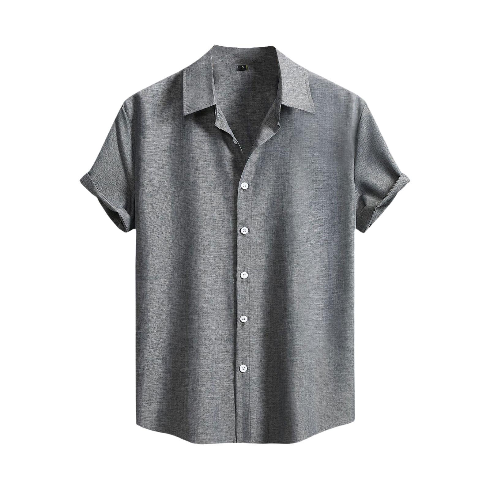 

Мужская модная рубашка с воротником, однотонная, повседневная, с короткими рукавами L