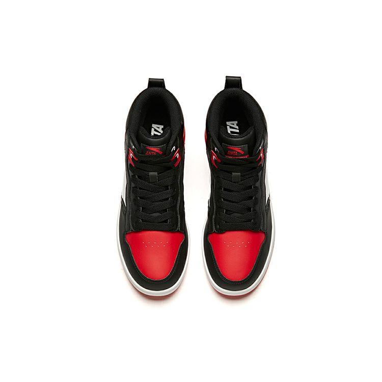 Anta Fabric Synthetic Leather Non-Slip Wear-Resistant Lightweight Mid-Top Sneakers Men Sneakers Black Red White 91948088-4