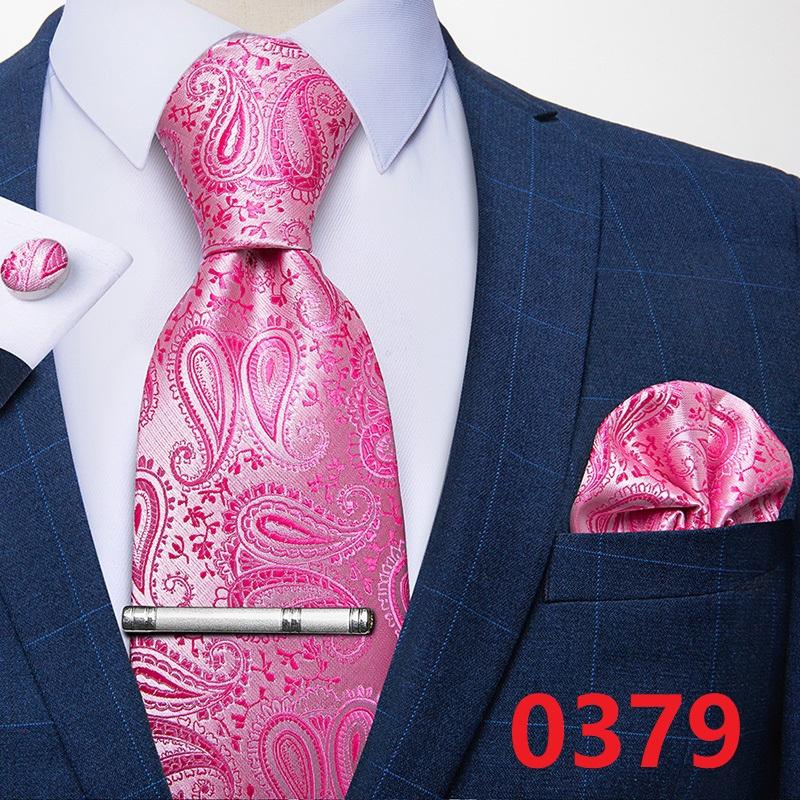 Luxury Blue Paisley Silk Tie Set For Men Floral Men's Wedding Neck Tie Pocket Square Cufflinks Tie Clips Men's Gift