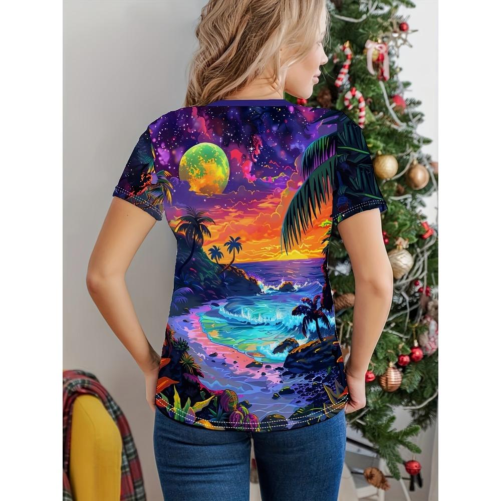 Neon Tropical Women's Tee - Cosmic Beach Sunset Graphic