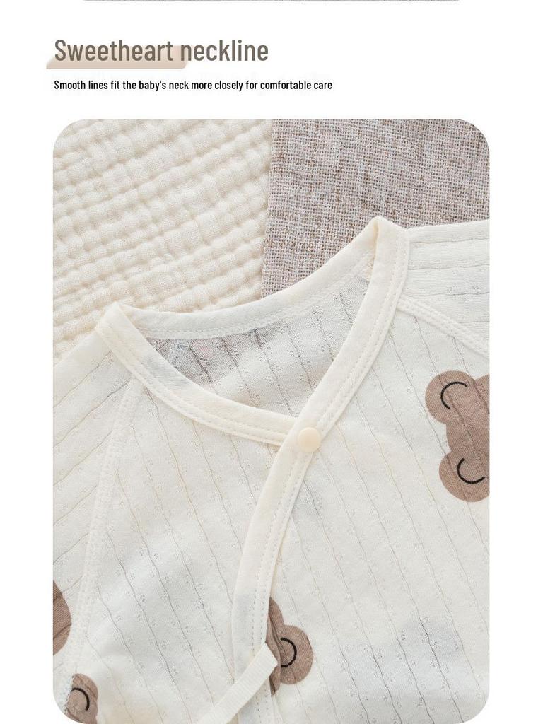 Newborn Ultra-Thin Cotton Long-Sleeve Romper with Belly Protection - Breathable, A-Class, Perfect for Summer and Air-Conditioned Spaces.