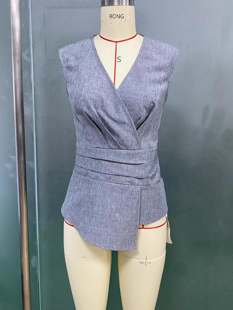 European & American Sleeveless Waist-Cinching Pullover Women's Vest in Solid Color