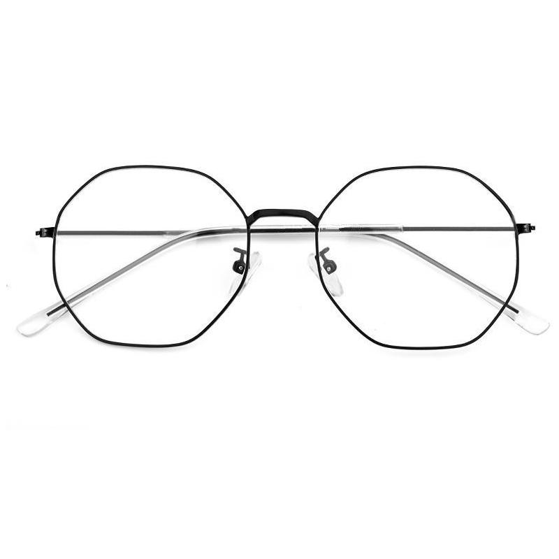 

Anti-Blue Light Radiation Glasses Polygonal Metal Thin Full Frame Flat Lens Eyeglass for Students Computer Worker LL@17