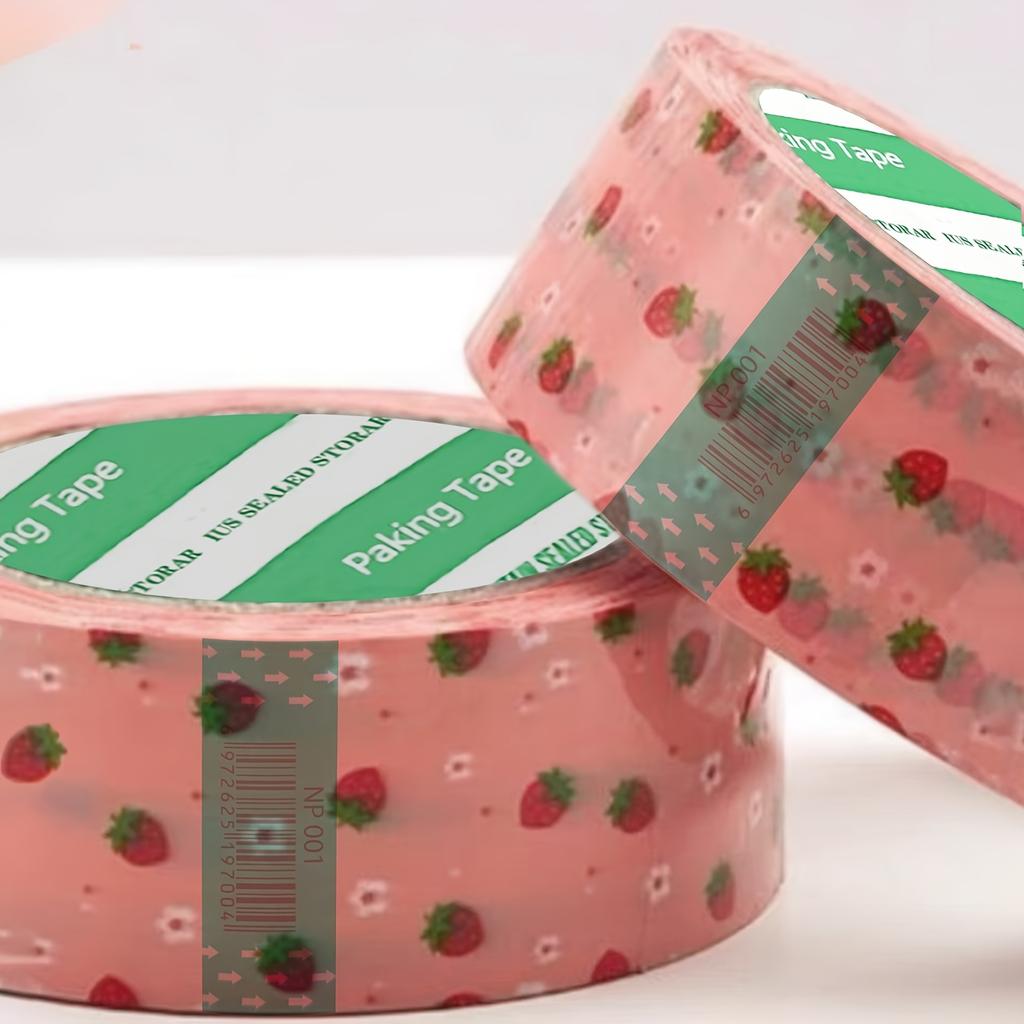 1 Roll Pink Strawberry Floral Packing Tape,Clear Shipping Tape for Boxing, Moving, Mailing, Gift Wrapping, Arts and Crafts