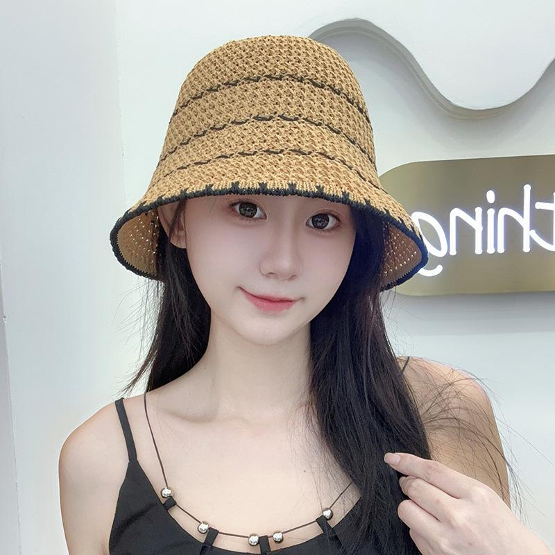 Straw Hat Female Breathable Hollow Woven Sun Hat Seaside Beach Face Small Sun Bucket Hat