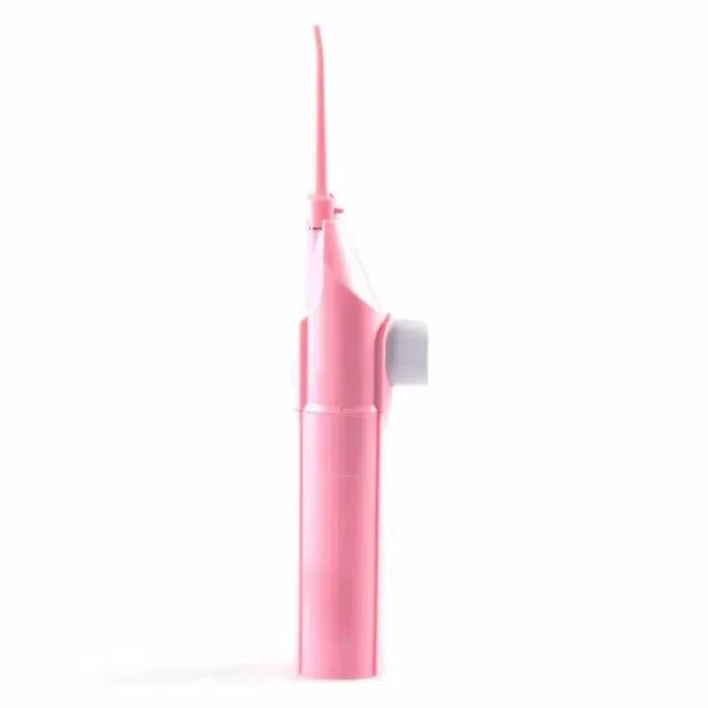 Portable high-pressure oral irrigator - manual tooth cleaner with grip, nozzle attachment for gum health