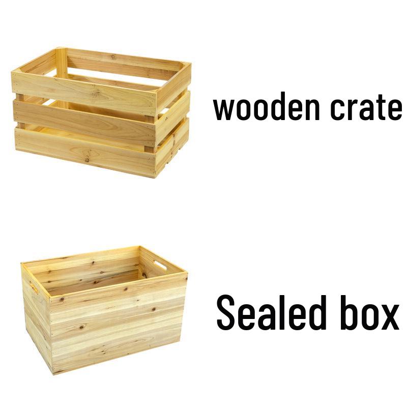 Vintage Wooden Storage Box with Frame - Solid Wood Display Basket