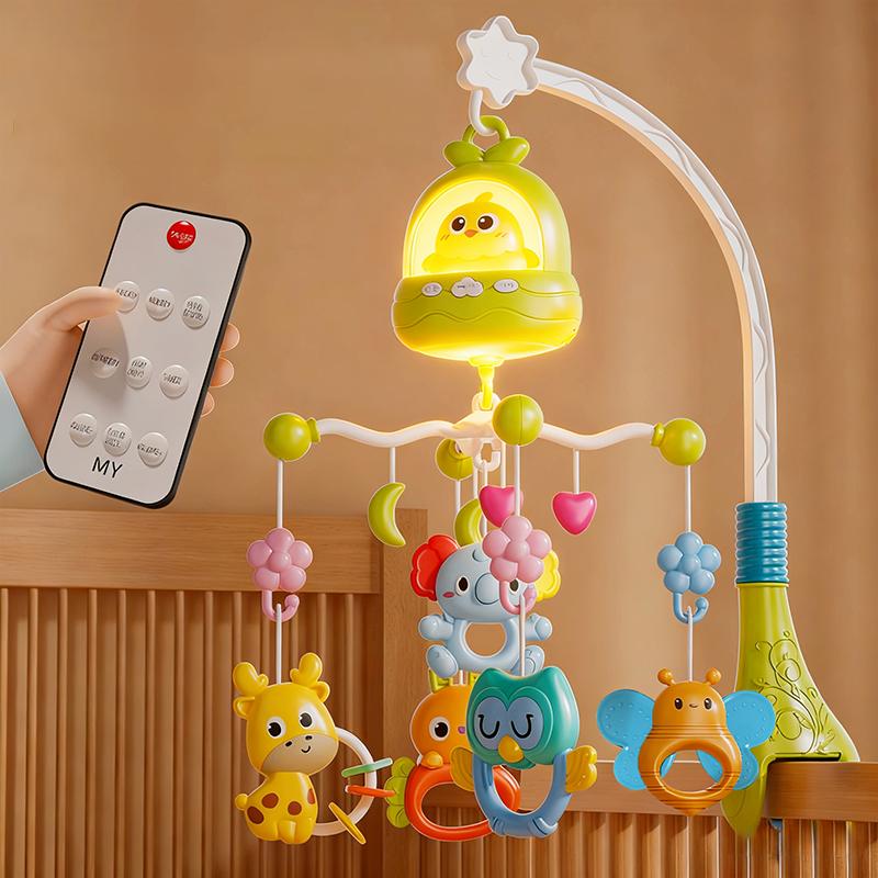 

360° Bird Musical Remote Control Baby Crib Mobile Rotating Soft Light Bed Bell Toy Timing Hanging Infant Newborn Bedside Gift зелений