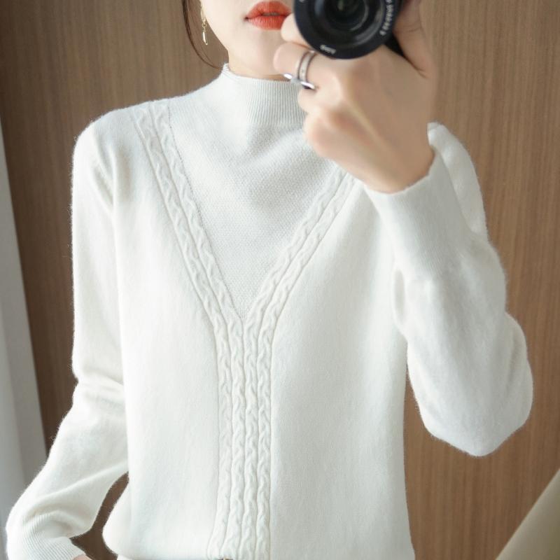 

Женский свитер, зимний мягкий теплый шерстяной свитер, вязаный пуловер, водолазка, осенний женский джемпер, вязаный топ L белый